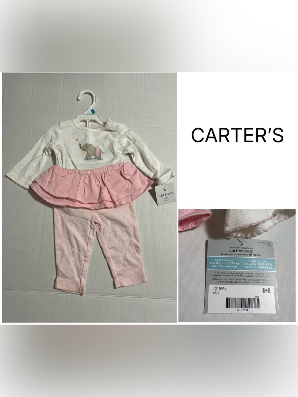 CARTER’S - 6M - NWT - INFANT GIRLS 2PC PINK ELEPHANT TUTU SET